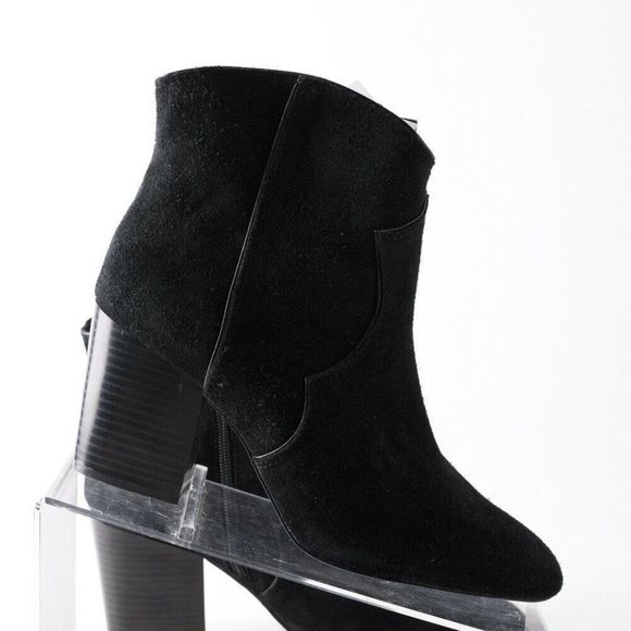 Zara Womens Black Leather Cowboy Ankle Boots 7.5 - Picture 7 of 10